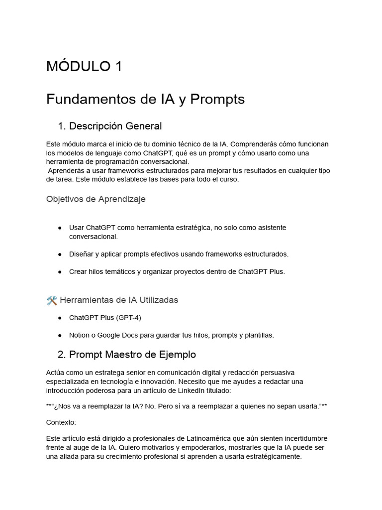 Fundamentos de IA y Prompts Efectivos | PDF | Inteligencia artificial ...