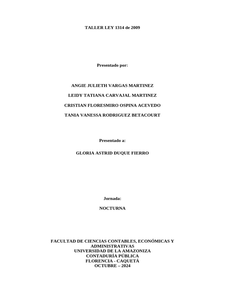 Taller Ley 1314 de 2009 | PDF | Contador | Contabilidad
