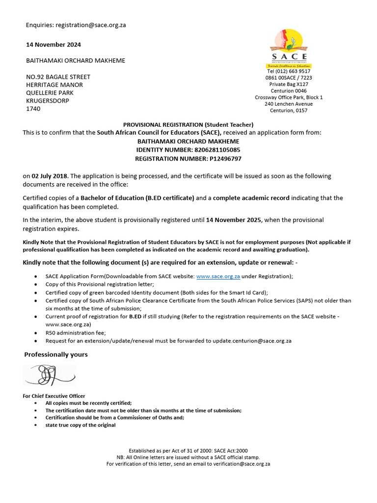 Provisional Registration Confirmation | PDF | Identity Document ...