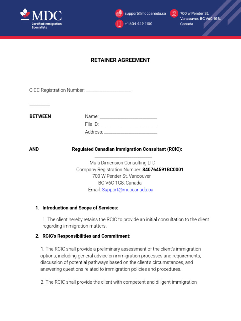 Retainer Agreement EVAL MDC BC | PDF | Fee | Confidentiality
