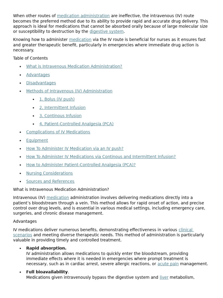 Intravenous Medication Administration Guide | PDF | Intravenous Therapy ...