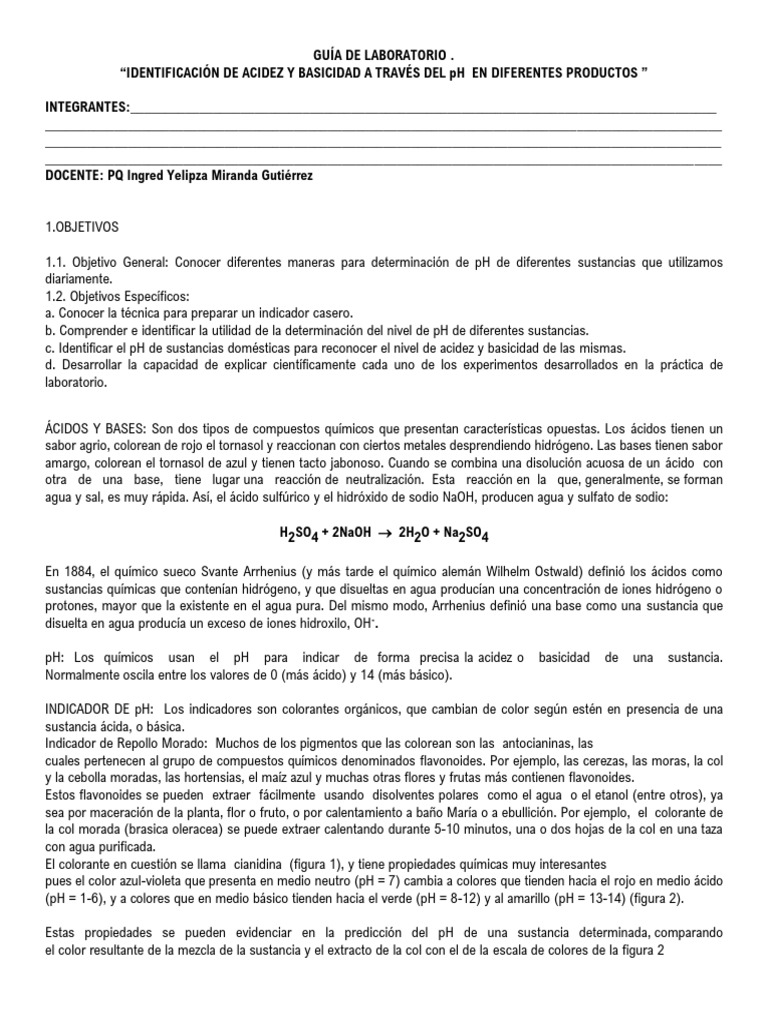 laboratorio de pH con repollo | PDF | Ácido | Ph