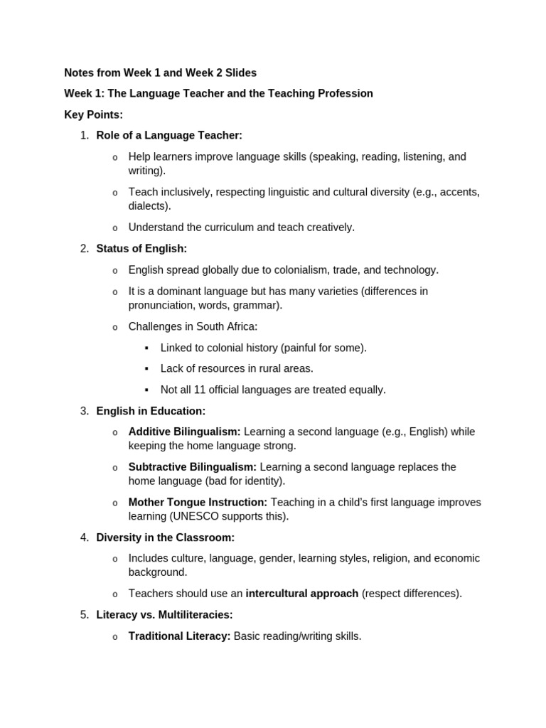Notes From Week 1 and Week 2 Slides | PDF | Multilingualism | Language ...