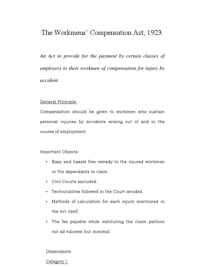 Workmens' Comp Act 1923 key details | PDF | Disability | Employment