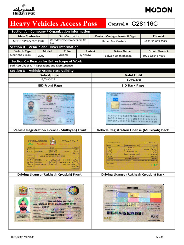 Heavy Vehicles Access Pass: Control # | PDF