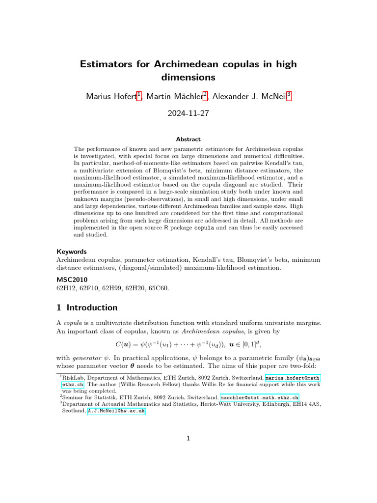Estimating Archimedean Copulas in High Dimensions | PDF | Estimator ...