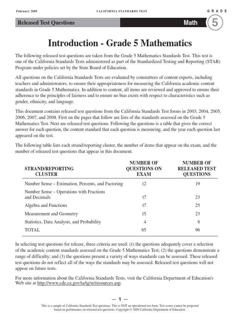 Grade 5 Math Released Test Questions | PDF | Division (Mathematics ...