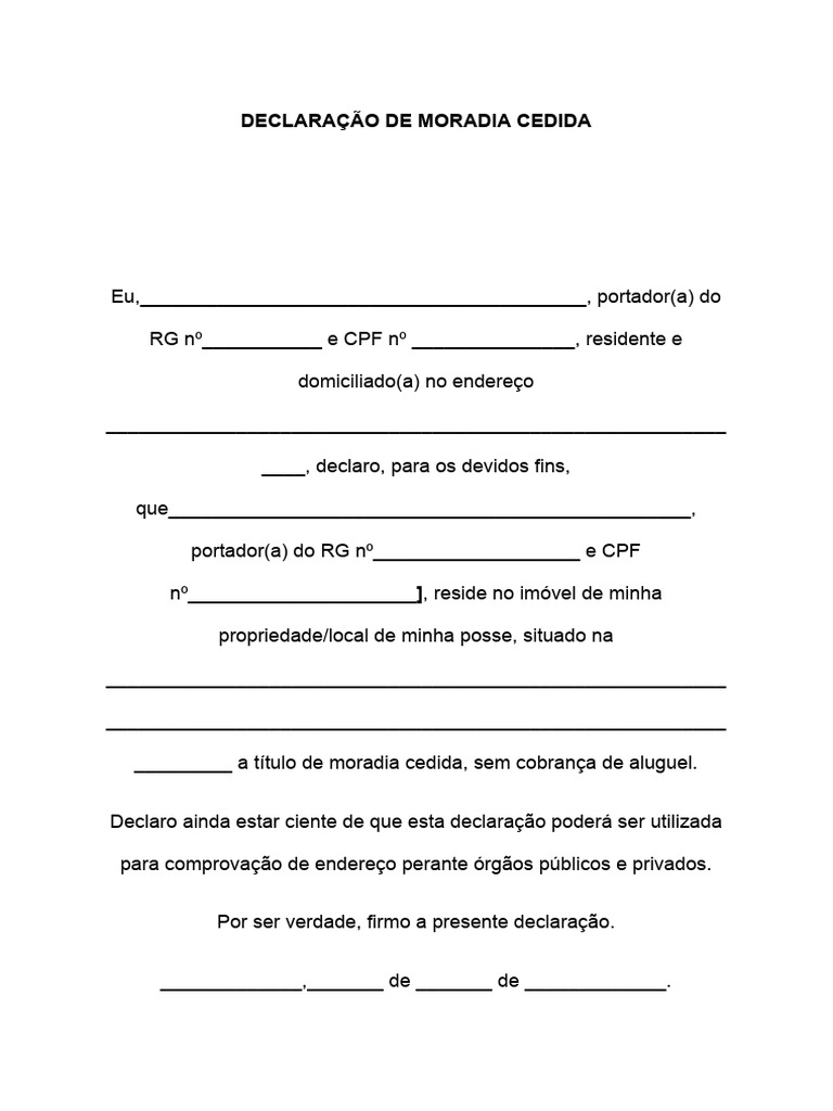 Declaração de Moradia Cedida | PDF