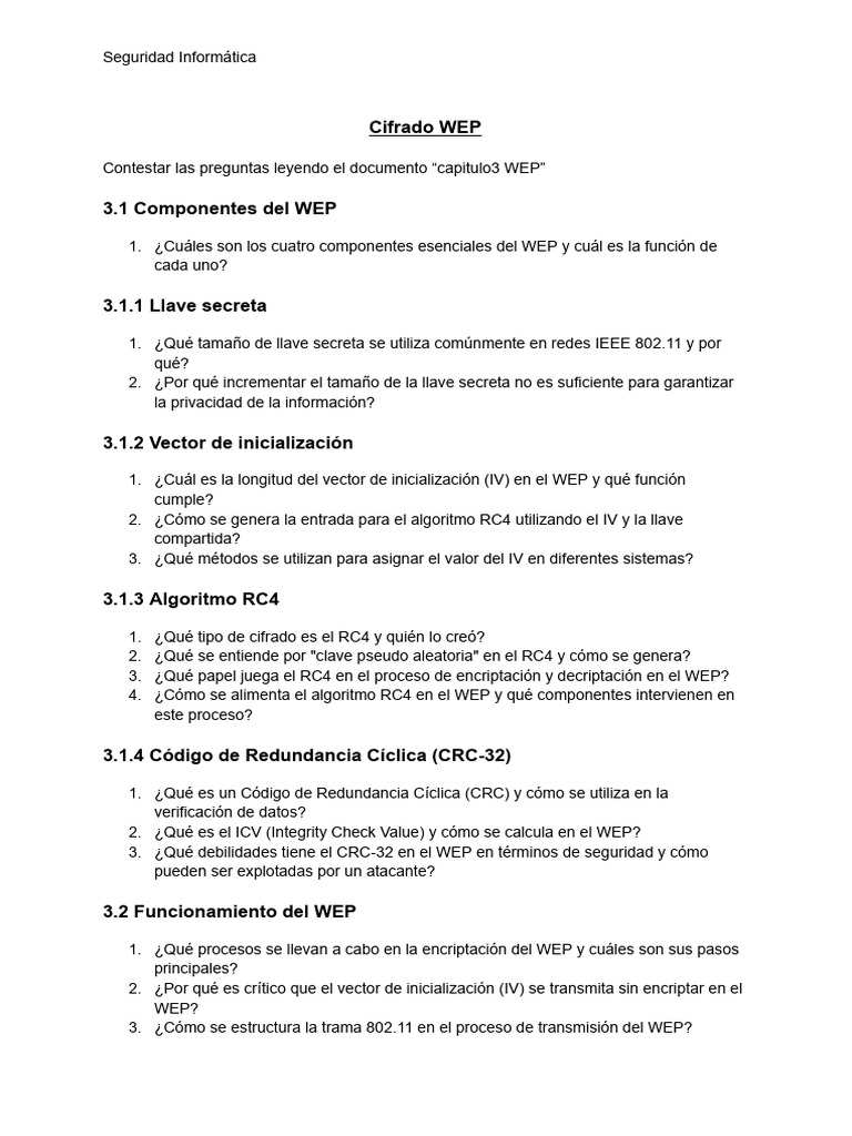 Componentes y Debilidades del WEP | PDF | Cifrado | Matemáticas Aplicadas