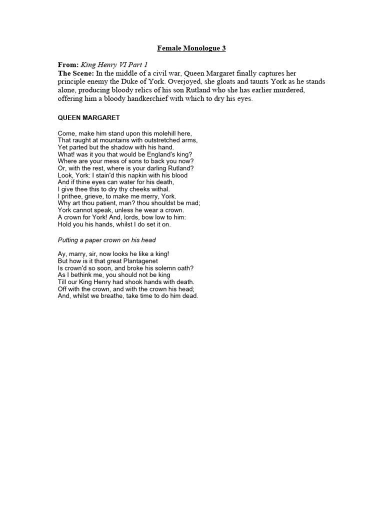 Queen Margaret's Monologue in War | PDF