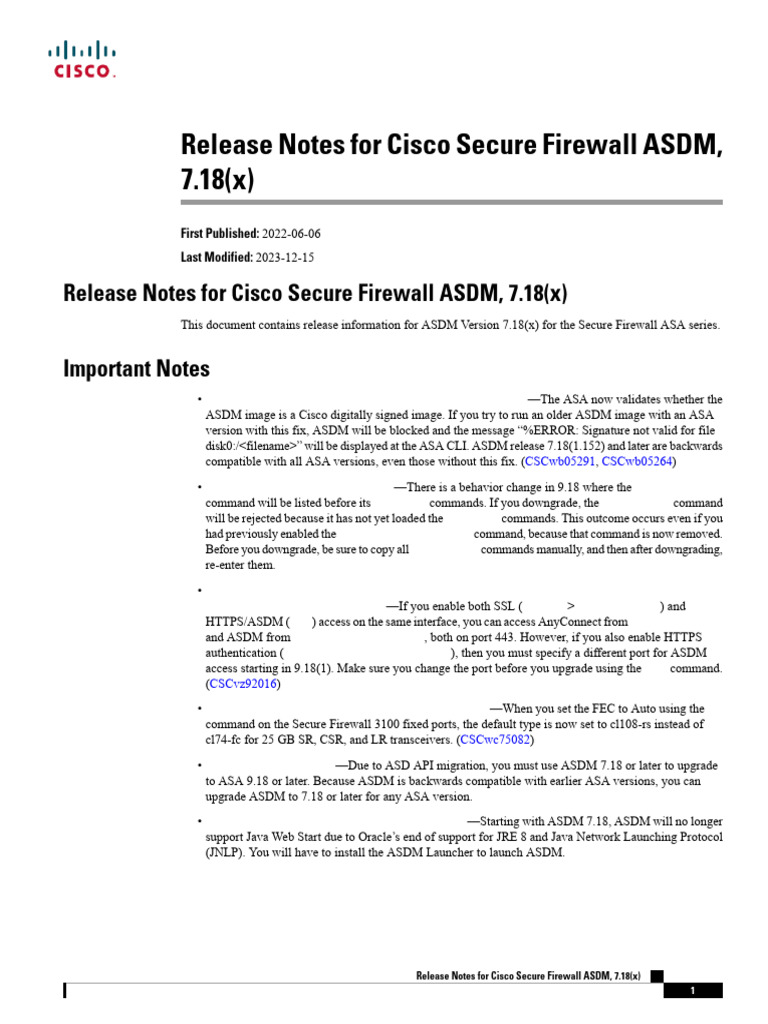 ASDM 7.18 Release Notes Overview | PDF | Domain Name System | Virtual ...