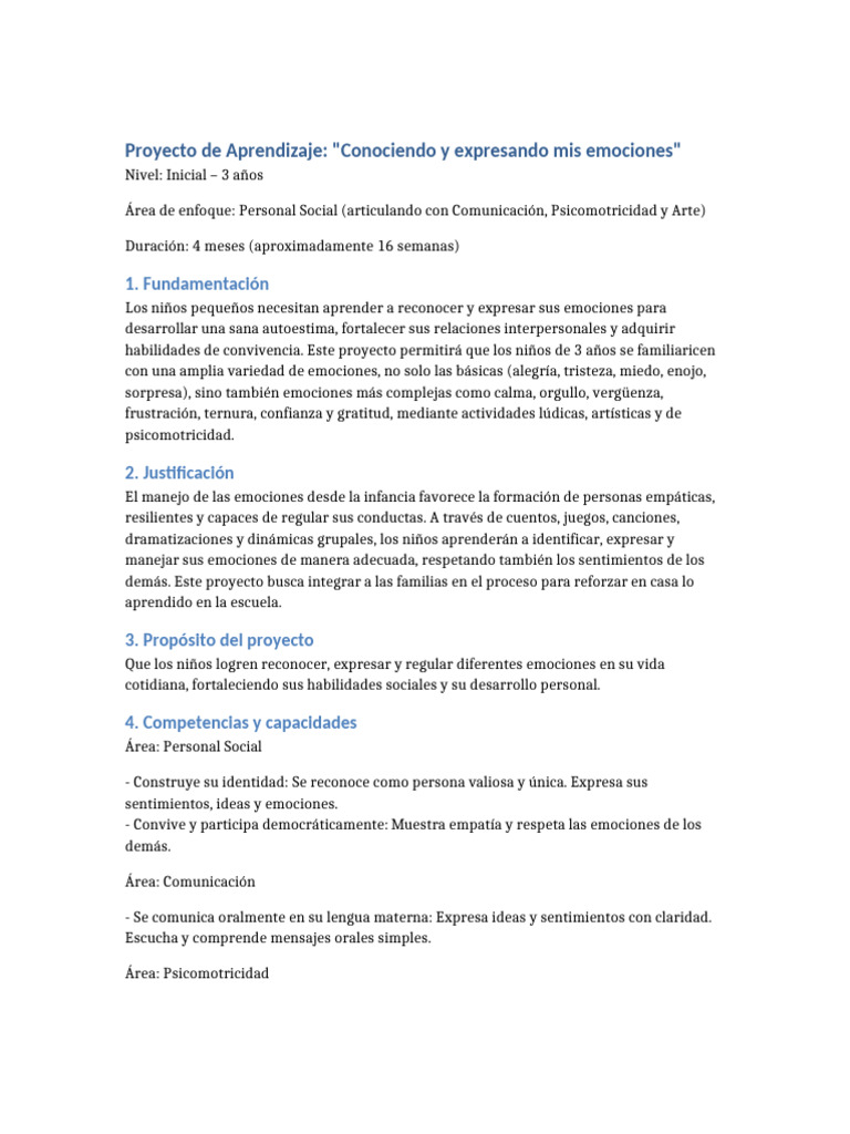 Proyecto de Emociones para Niños de 3 Años | PDF | Las emociones ...