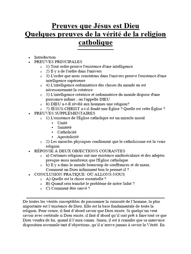 Preuves de la divinité de Jésus-Christ | PDF | Église catholique | Dieu