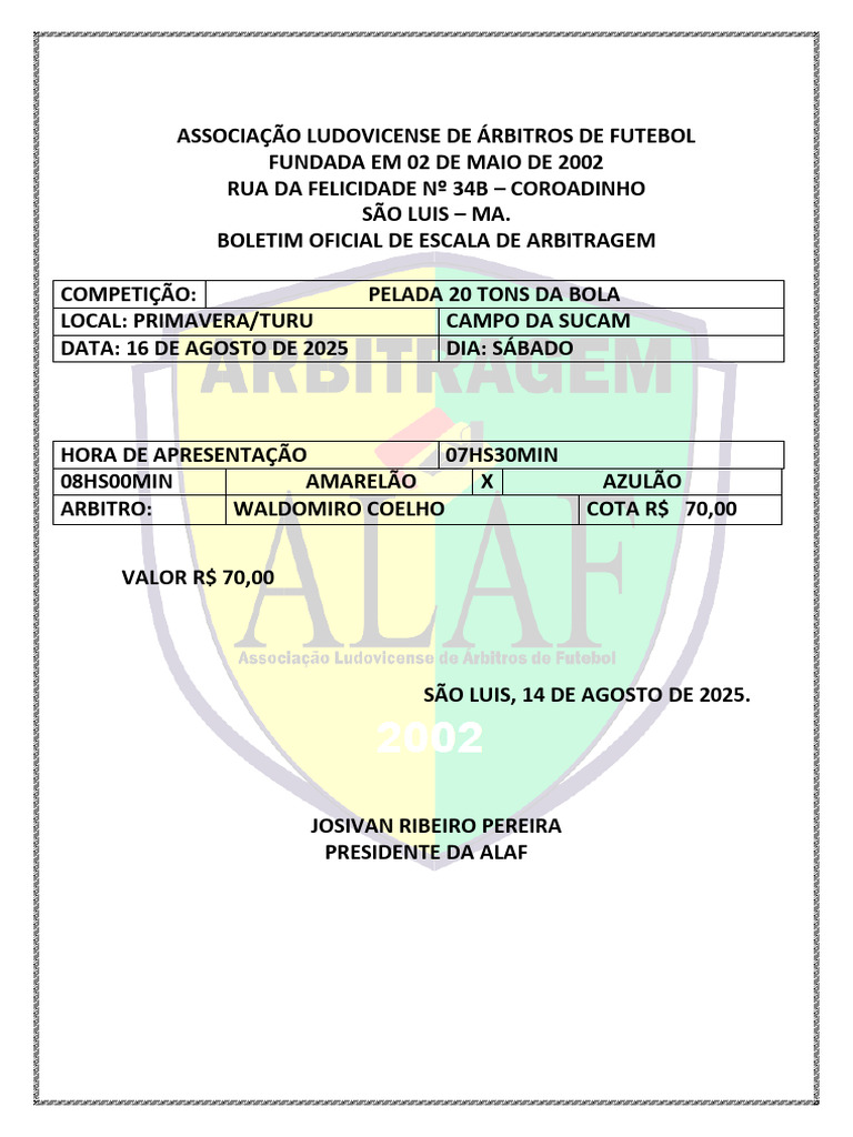 Escala de Arbitragem 30-2025-1 | PDF | Times de futebol | Esportes