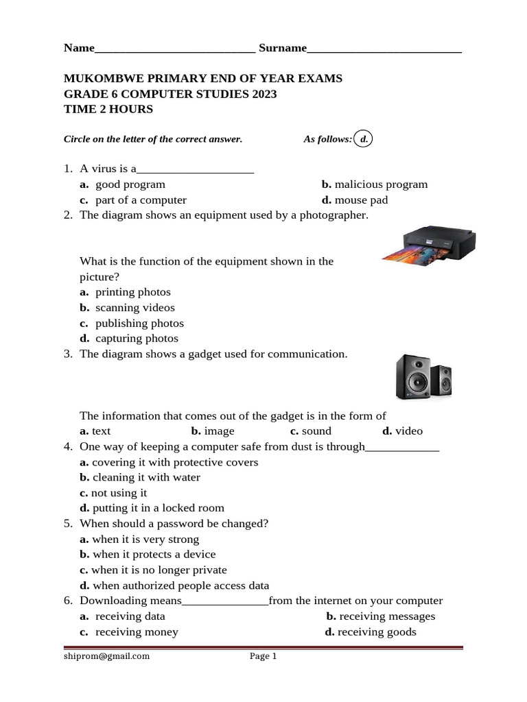 Grade 6 Computer Studies Exam 2023 | PDF | World Wide Web | Internet & Web