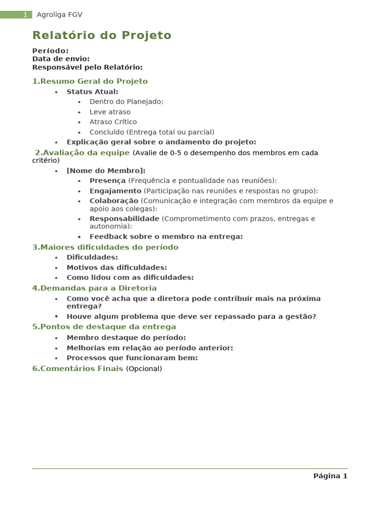Relatório de Andamento do Projeto | PDF