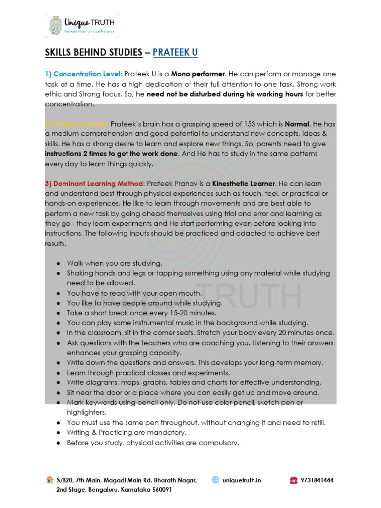 Prateek U SBS | PDF | Learning | Psychological Concepts
