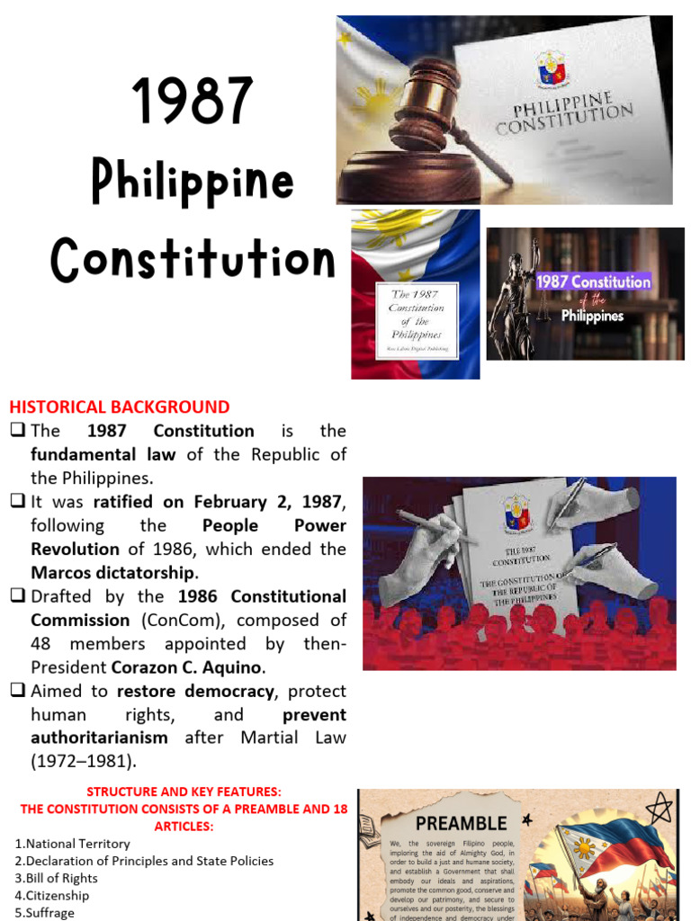 1987 Philippine Constitution Overview | PDF | Political Science | Legal ...