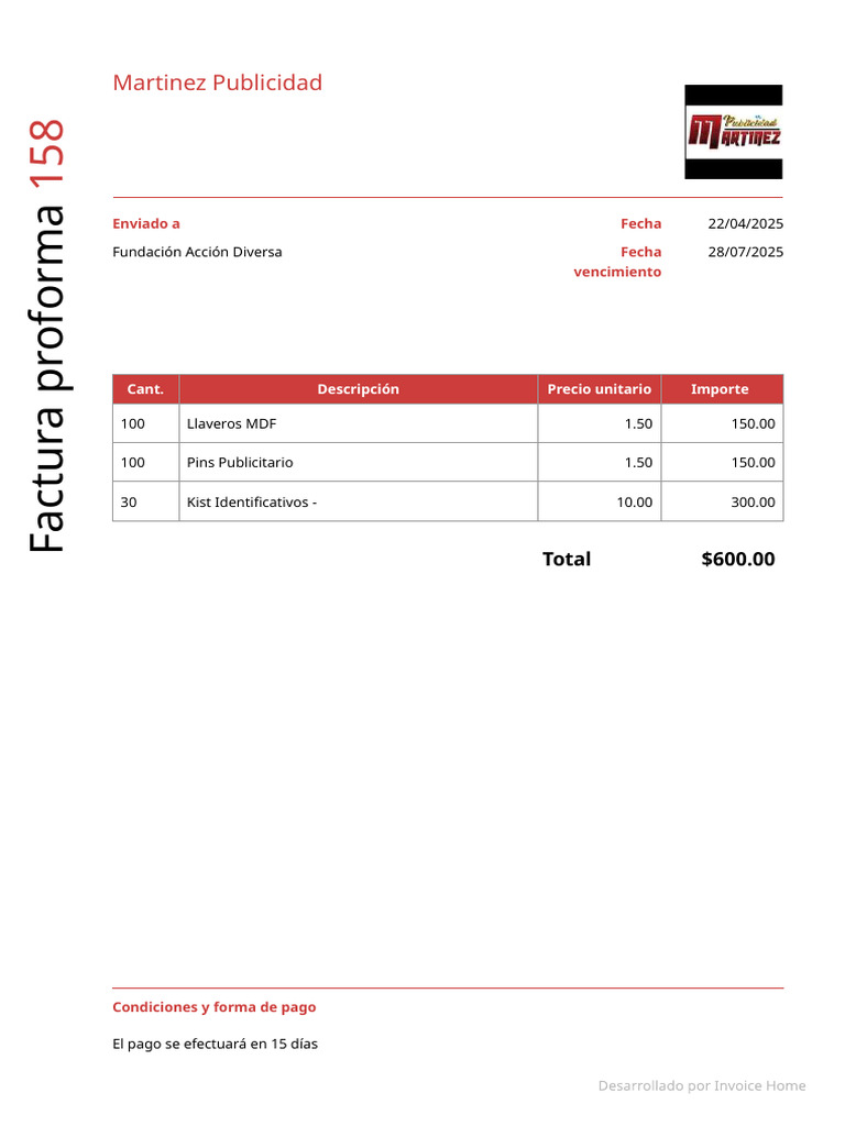 Proforma de Publicidad: Llaveros y Pins | PDF