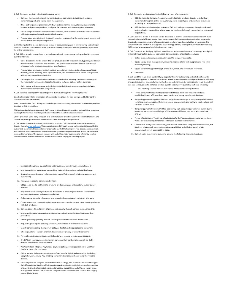 Dell's E-Business and E-Commerce Strategies | PDF | Supply Chain | Dell