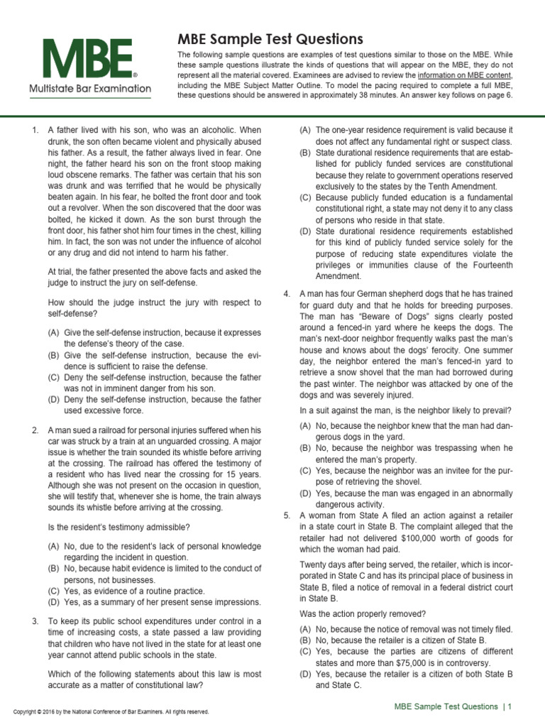 MBE Practice Test Questions | PDF | Witness | Mortgages