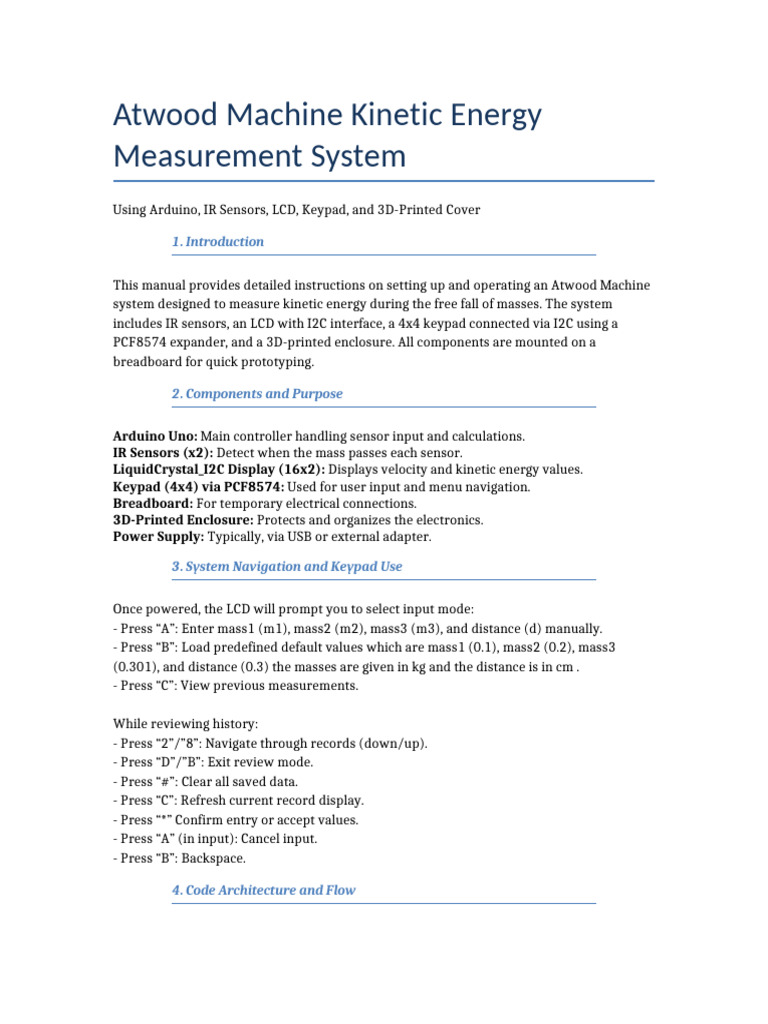 Atwood Machine Kinetic Energy System | PDF | Arduino | Kinetic Energy
