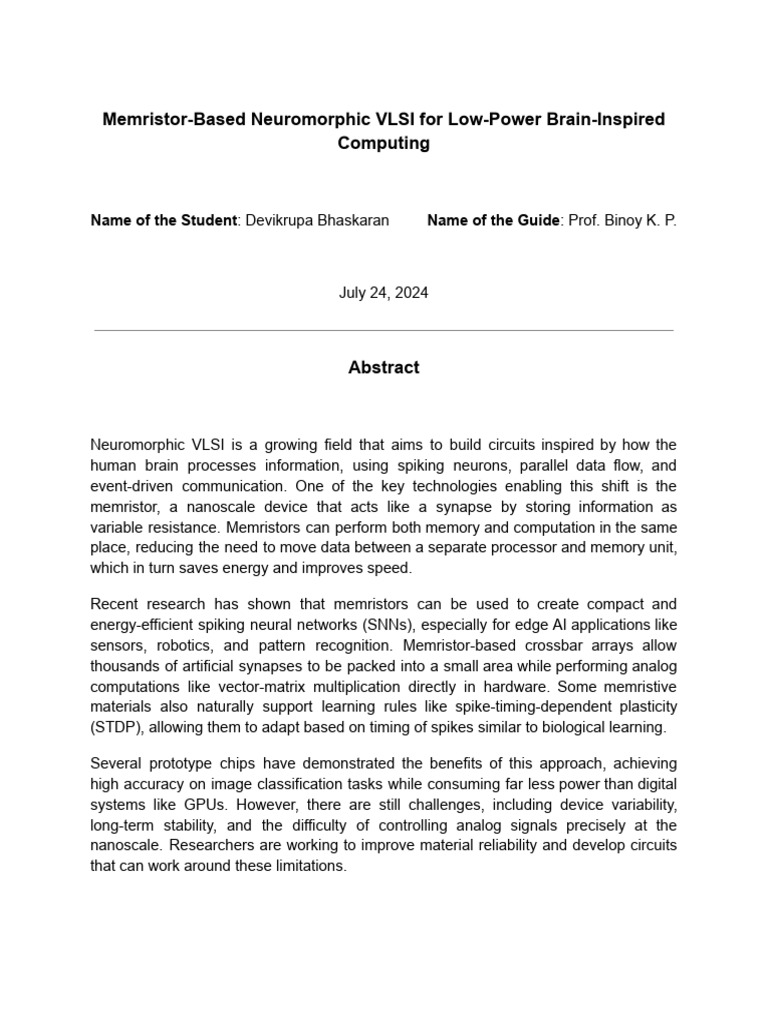 Memristor Neuromorphic VLSI for AI | PDF | Neuroscience | Computer ...