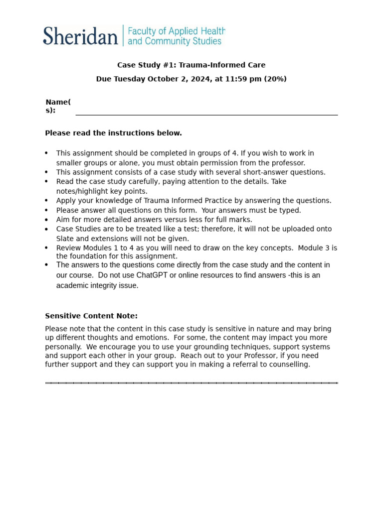 Trauma-Informed Care Case Study Analysis | PDF | Psychological Trauma ...