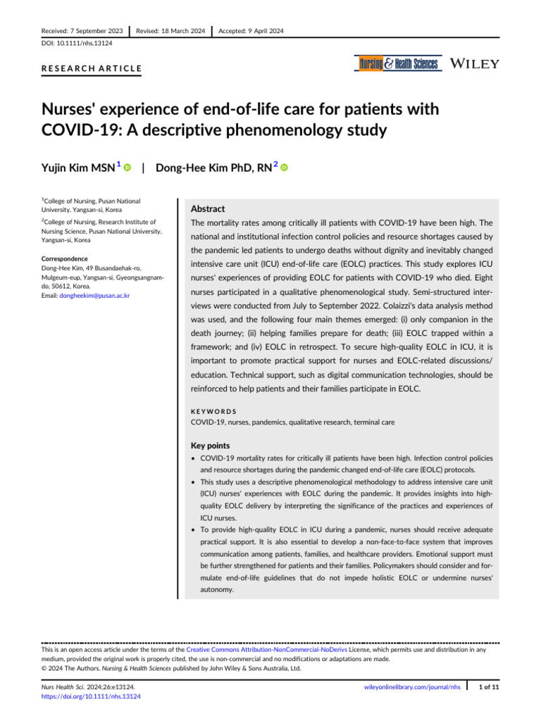 ICU Nurses' COVID-19 EOLC Experiences | PDF | End Of Life Care ...