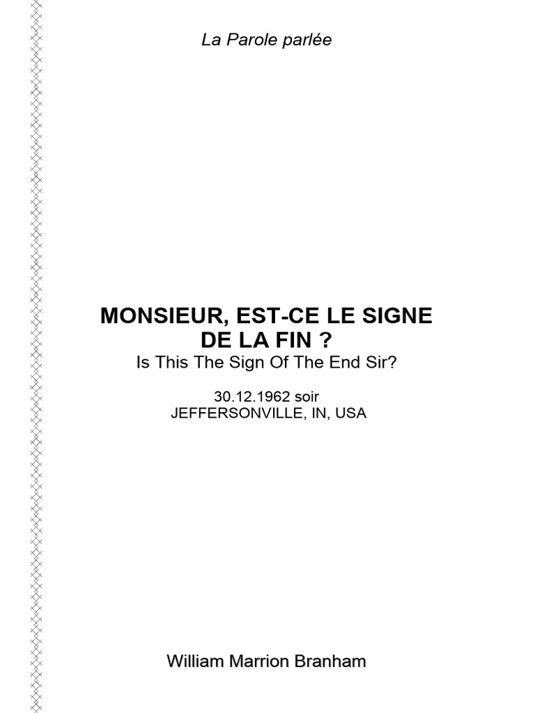 Signe de la Fin : Message de Branham | PDF | Dieu | Jésus