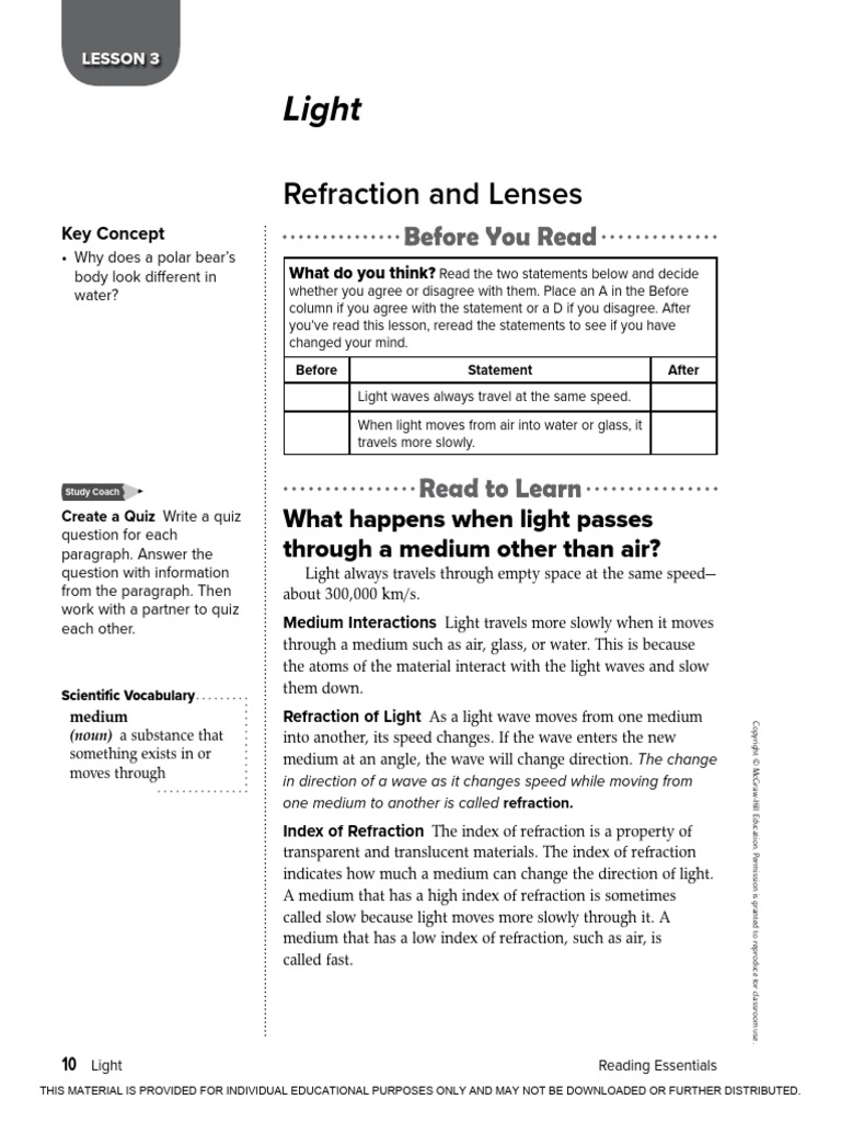 Refraction and Lenses-Reading Essentials | PDF | Refraction | Glass ...