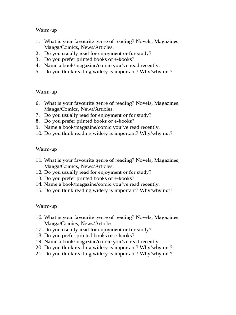 Warm Up Game PDF