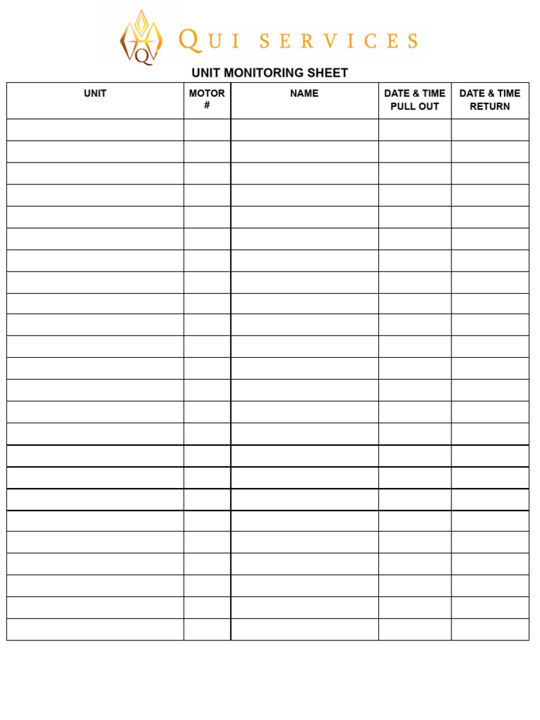 Unit Monitoring Sheet for Motors | PDF