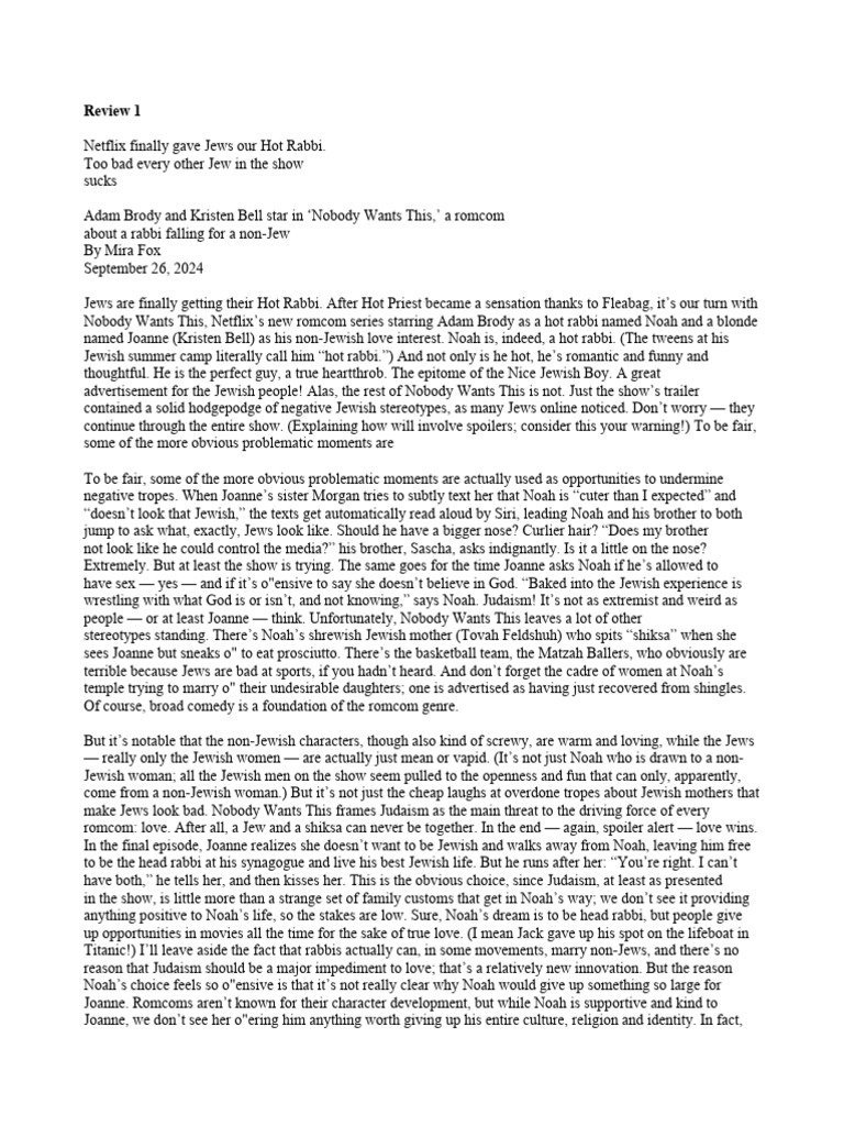 Nobody Wants This Reviews 2 PDF Jews And Judaism