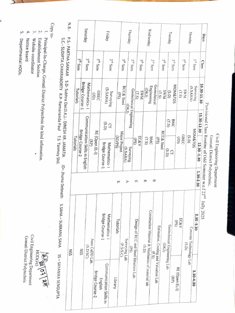 Provisional Class Routine for Odd Semester | PDF | Civil Engineering ...