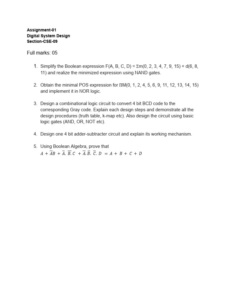 Assignment 01 DSD | PDF