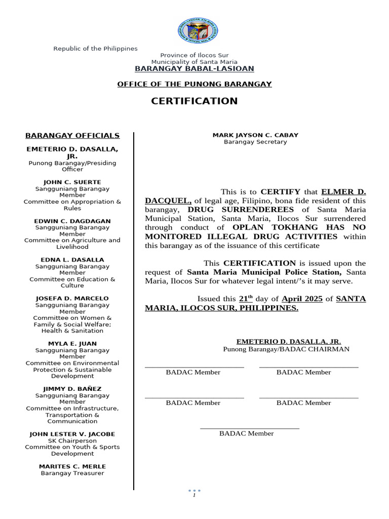 Certification Drug Surrenderee | PDF