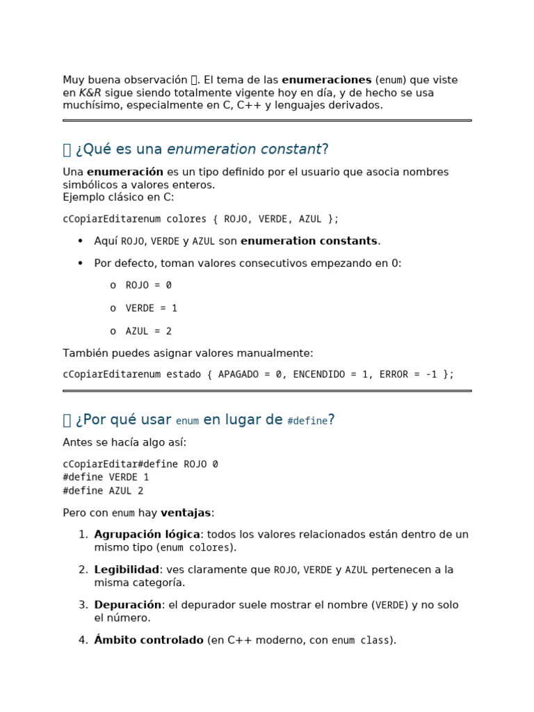 Ventajas de usar enums en C y C++ | PDF