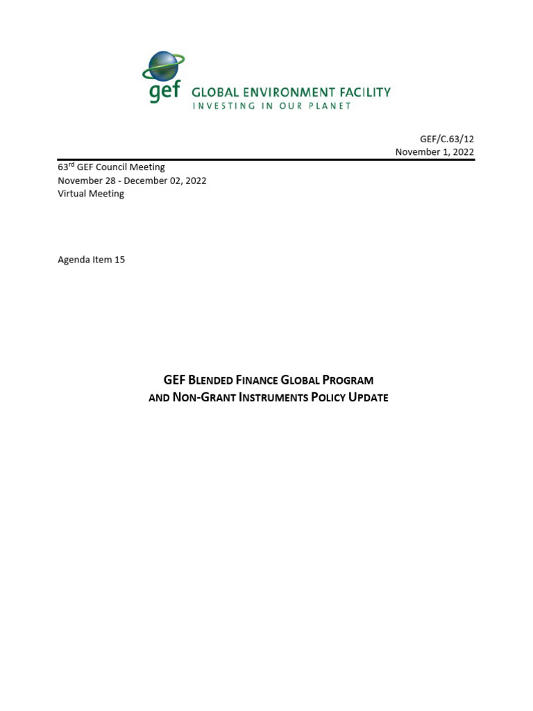 GEF-8 Blended Finance Program Update | PDF | Global Environment ...
