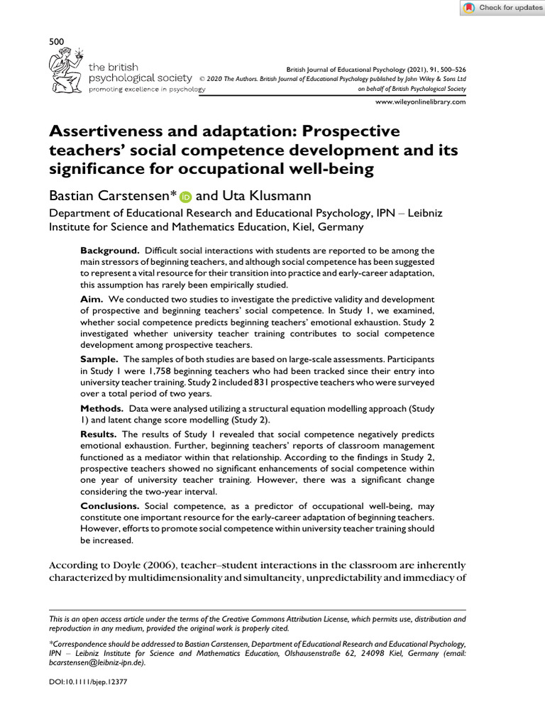 Social Competence in Teacher Training | PDF | Occupational Burnout ...