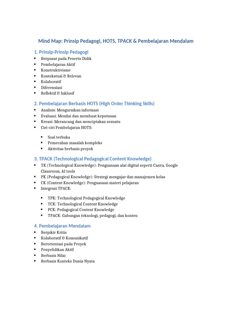 Mind Map Pembelajaran Mendalam dan HOTS | PDF