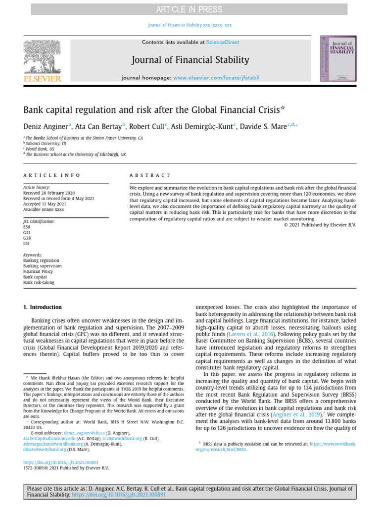 Bank Capital Regulation Post-Financial Crisis | PDF | Capital ...