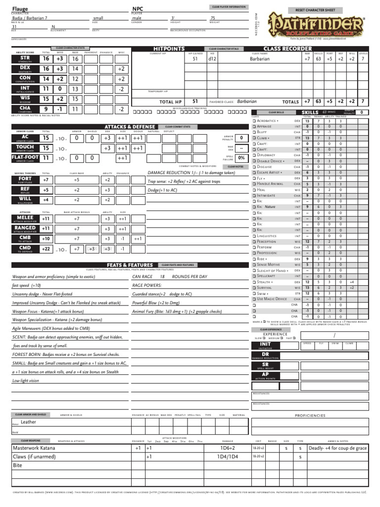 Pathfinder Character Sheet Template | PDF | D20 System | Role Playing Games