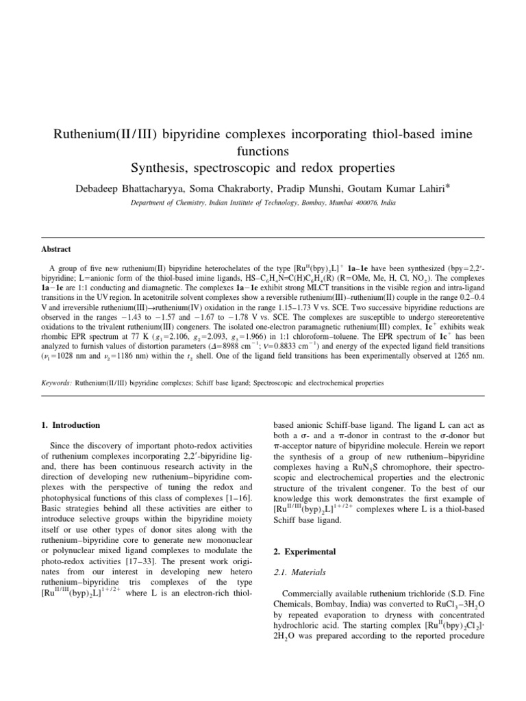Chemists' Guide to Ruthenium Complexes | PDF