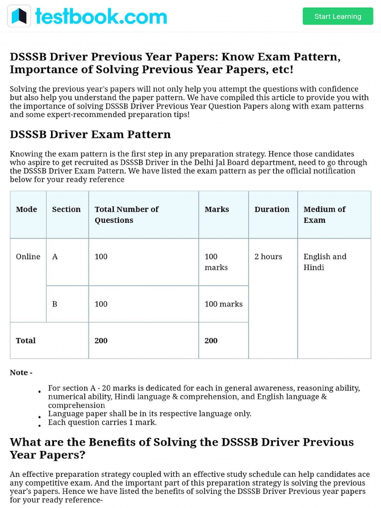 DSSSB Driver Previous Year Papers - Know Exam Pattern, Importance of ...