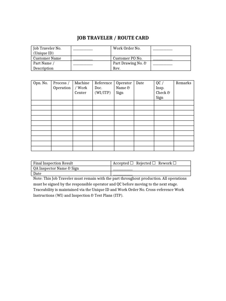Job Traveler Template for Production | PDF