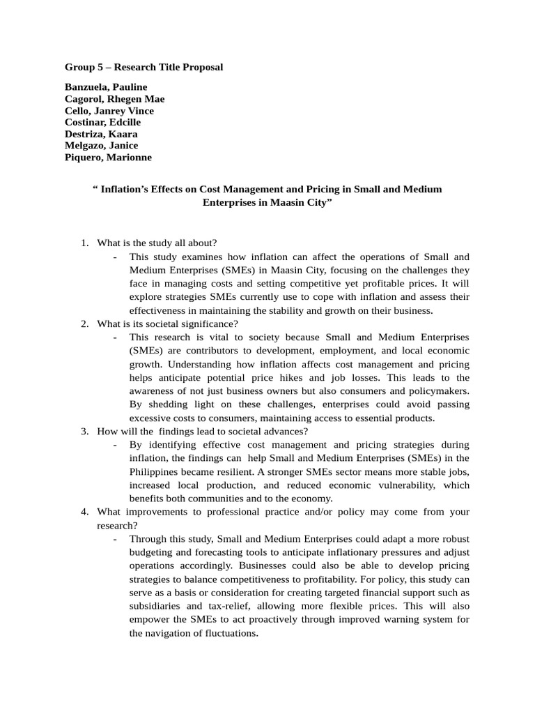 Group 5 Sec 3A Research Title Proposal | PDF | Inflation | Employment