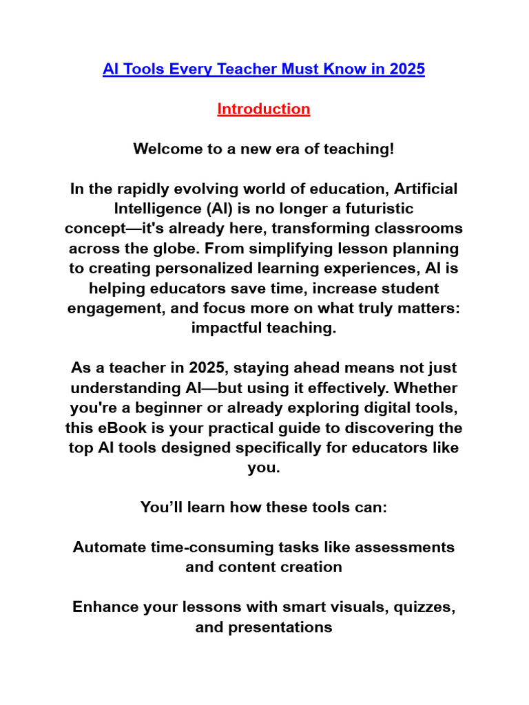 Essential AI Tools for Teachers 2025 | PDF | Artificial Intelligence ...