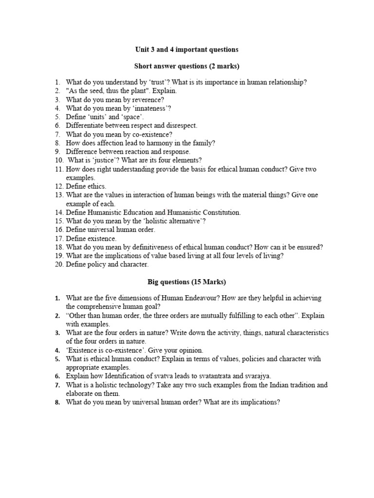UHV CIT - 2 Important Questions | PDF