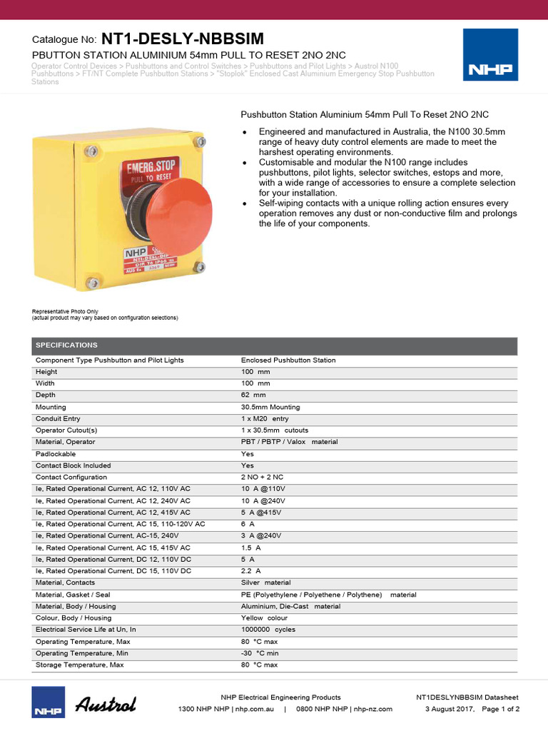 Aluminium Emergency Stop Pushbutton | PDF | Electricity | Electrical ...